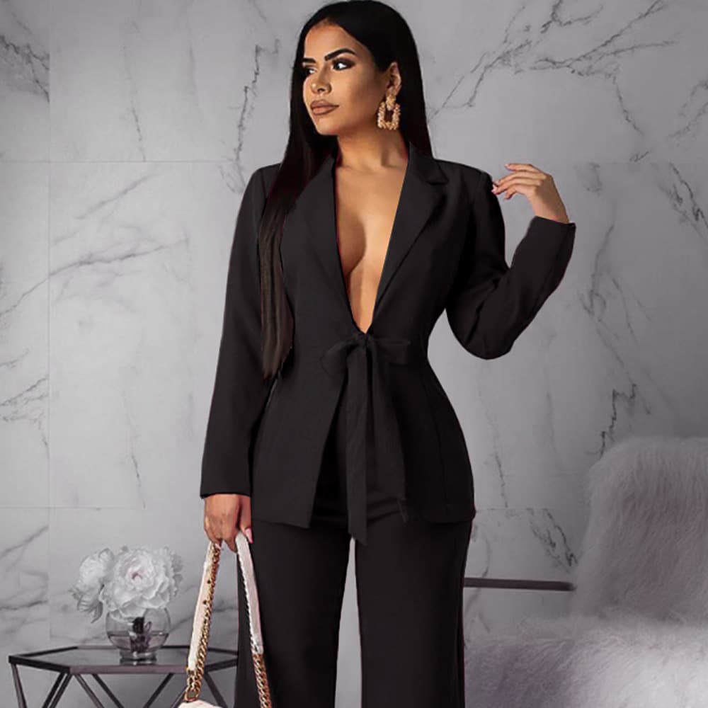 V -neck tie -fitting professional large -size suit women's single WOMAN's Suit Jacket