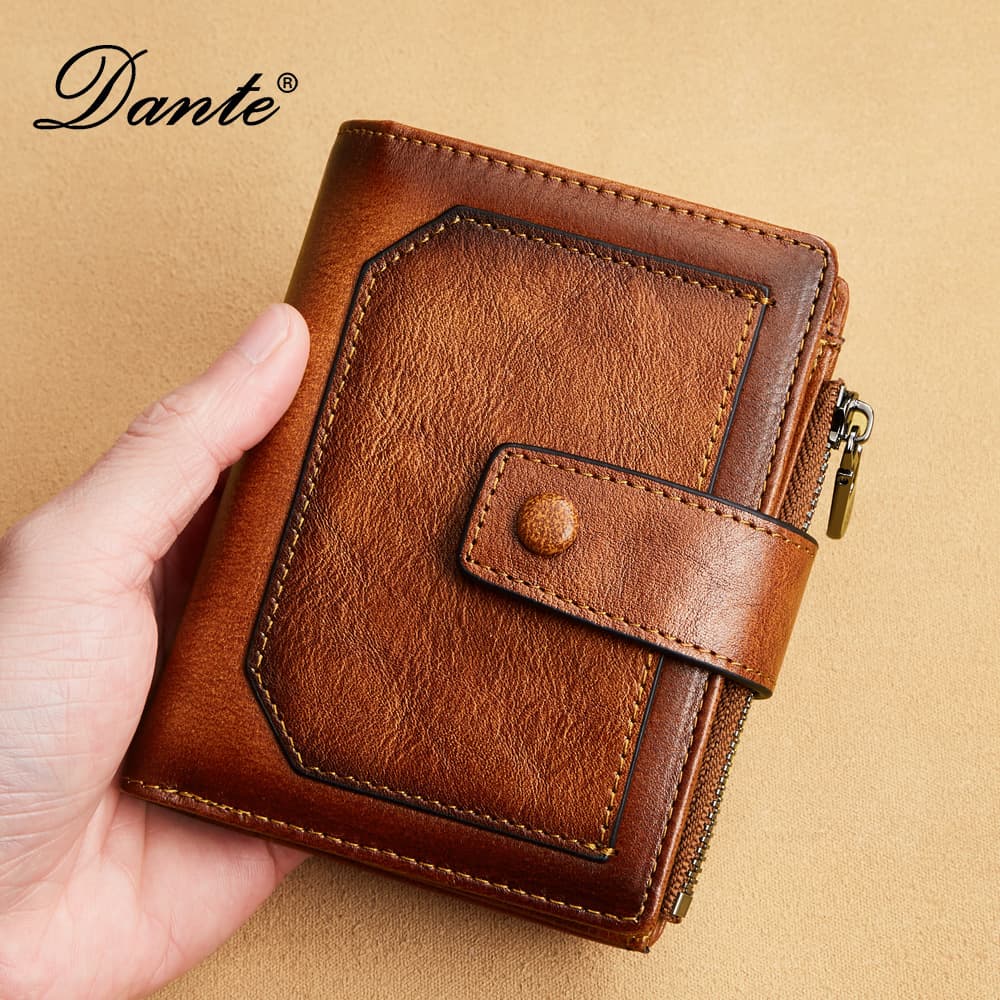 (Wholesale), (Cross-border trading), short retro leather wallet with zipper, genuine leather, anti-theft 2