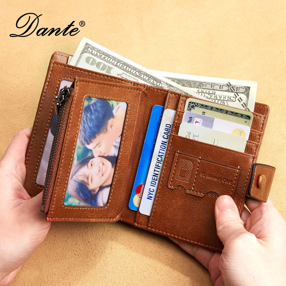 (Wholesale), (Cross-border trading), short retro leather wallet with zipper, genuine leather, anti-theft 3