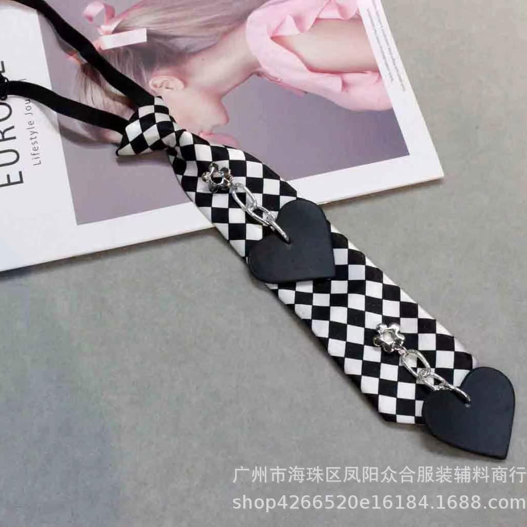 Black knot-free JK tie pullover lazy rubber band casual college Japanese style leather hardware chain tie 4
