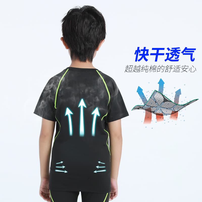 Children's sports summer knee pads, basketball football base trousers, quick dry set for gym, tight, with short sleeve 5