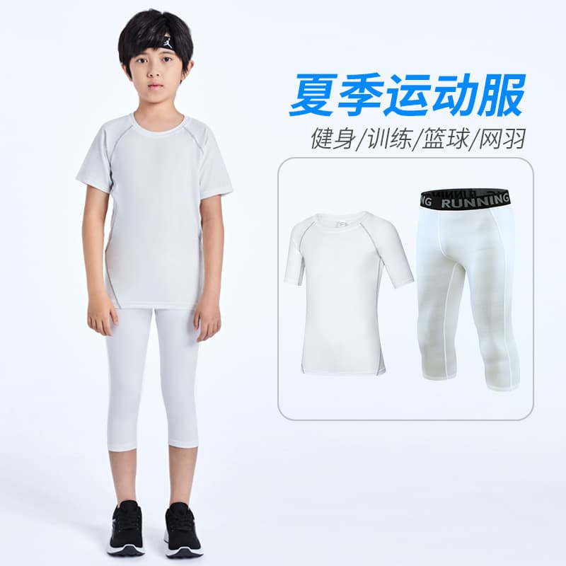 Children's sports summer knee pads, basketball football base trousers, quick dry set for gym, tight, with short sleeve 1