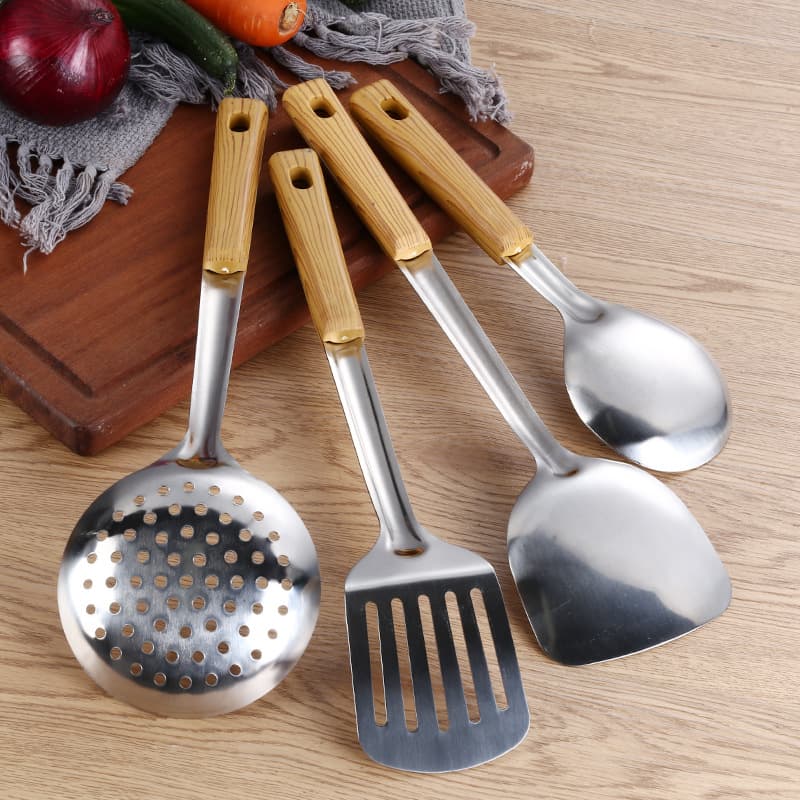 Stainless steel spatula and spoon household cooking spatula colander soup spoon frying spatula kitchen utensils cooking spatula and spoon set 3