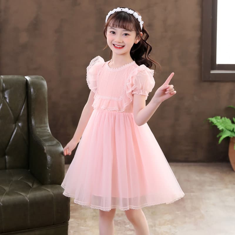 Small princess costume, summer clothing, children's white dress, girl's skirt, with short sleeve 4