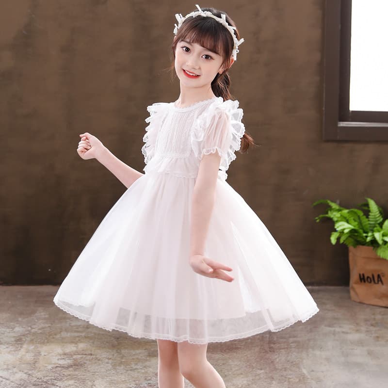 Small princess costume, summer clothing, children's white dress, girl's skirt, with short sleeve 1