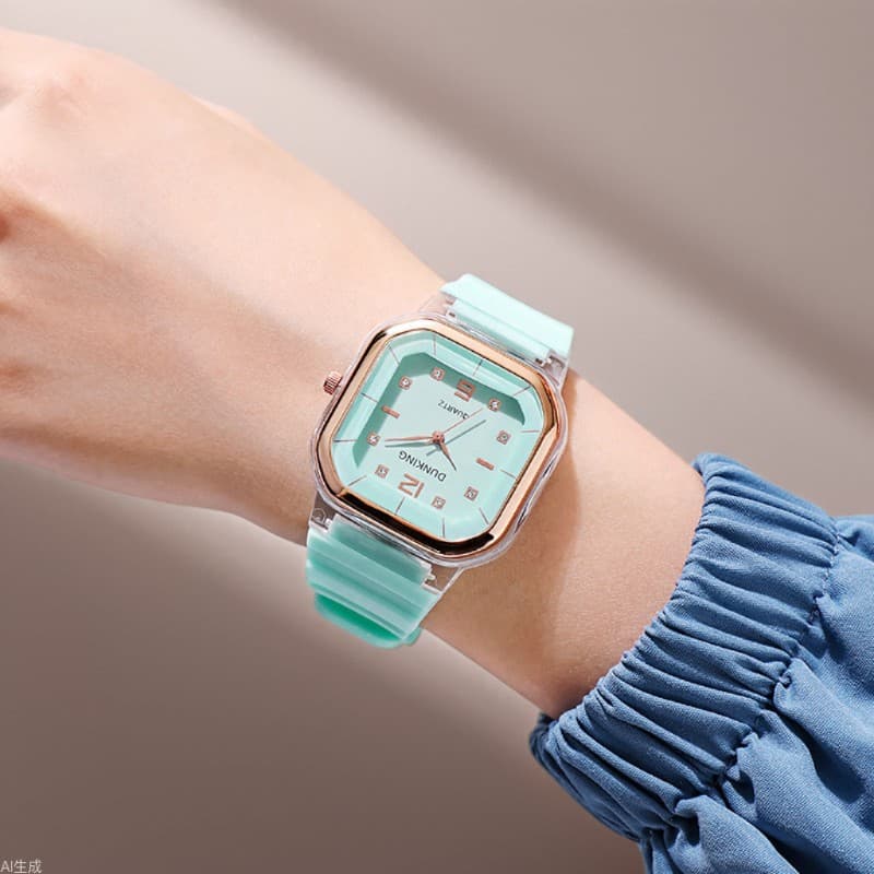 Square women's watch, silicone diamond trend children's watch, fashionable swiss watch