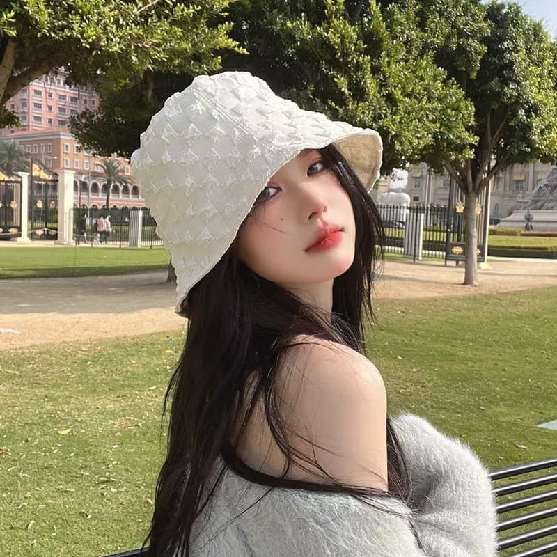 Summer lady hat shading sunscreen fisherman hat bucket hat lace bubble gum lady wild fashion hood 2