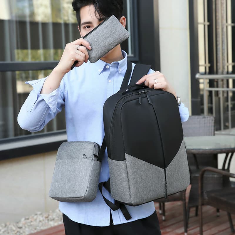 (Cross-border trading), travel capacious waterproof fashionable universal men's set, backpack, simple and elegant design, oxford cloth, 3 piece set 1