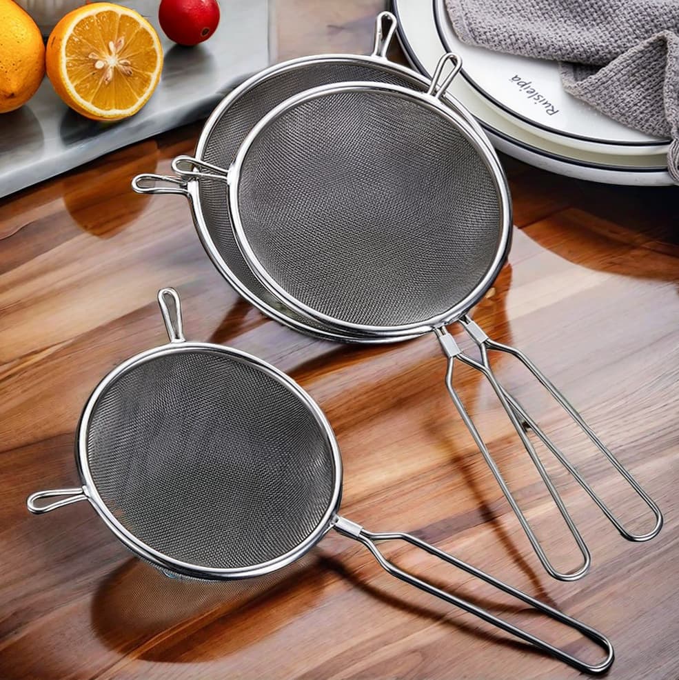 Baking stainless steel flour filter sieve soy milk filter sink, cooking coordinates, two -ear mesh, snacks and potato fried net 1