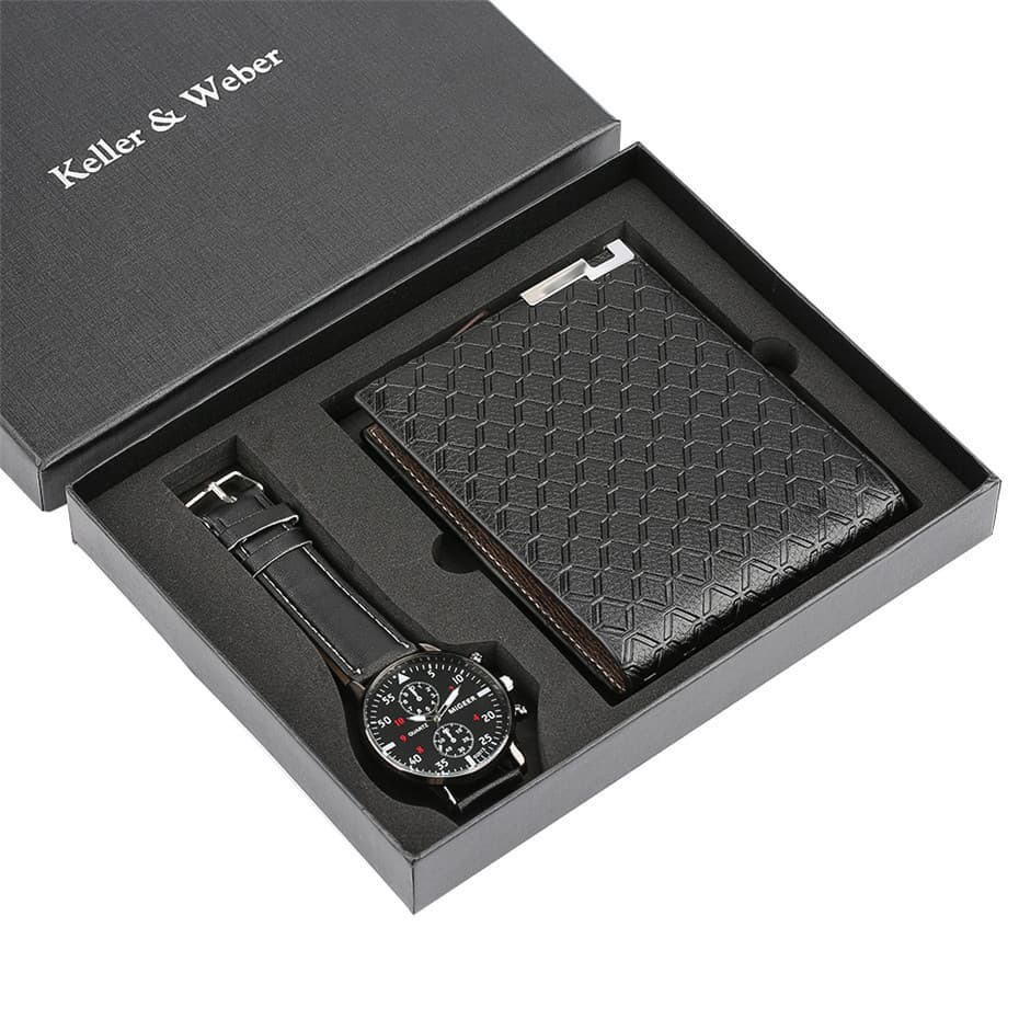 Quartz Wrist Watch Leather Wallet Gift Set for Boyfriend men 2