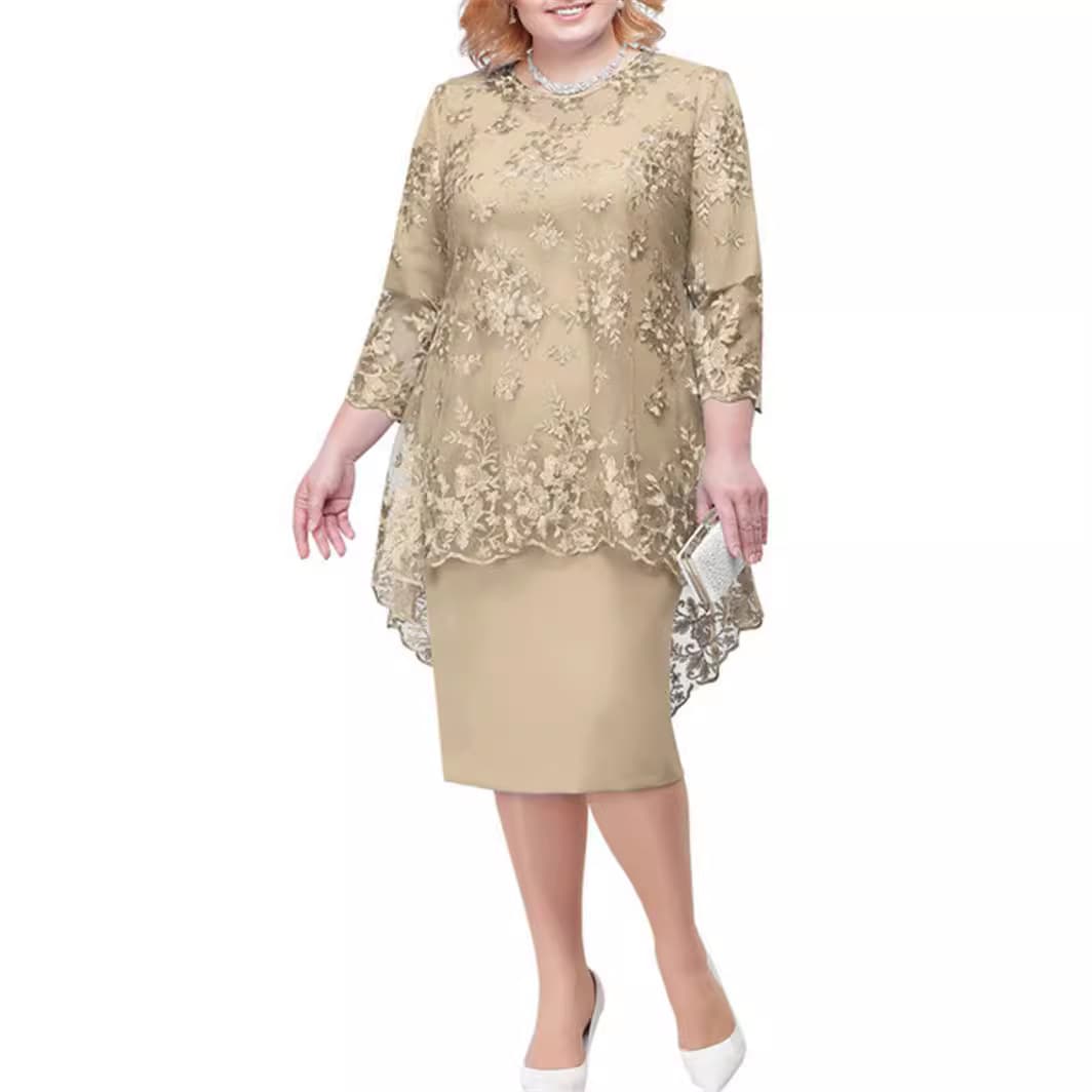 Plus size dress, lace evening dress, elegant set, European style, slim fit 2