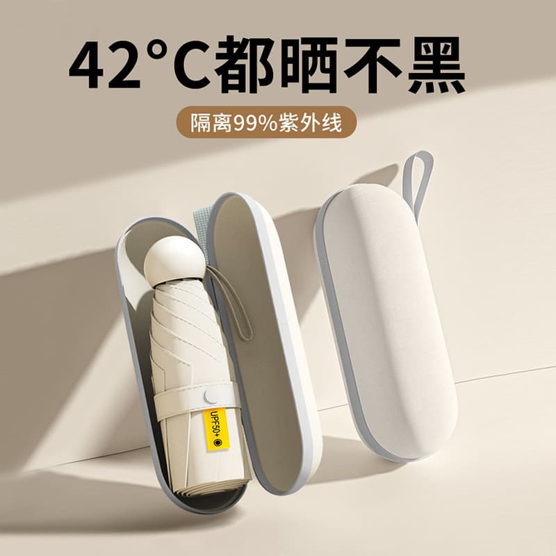 Small capsule, handheld umbrella solar-powered, sun protection, UF-protection 1