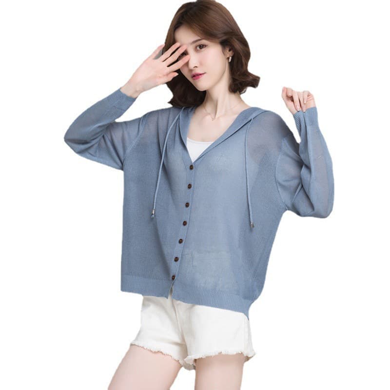 Silk cardigan with hood, summer jacket, solid cloak, Japanese and Korean, sun protection 5