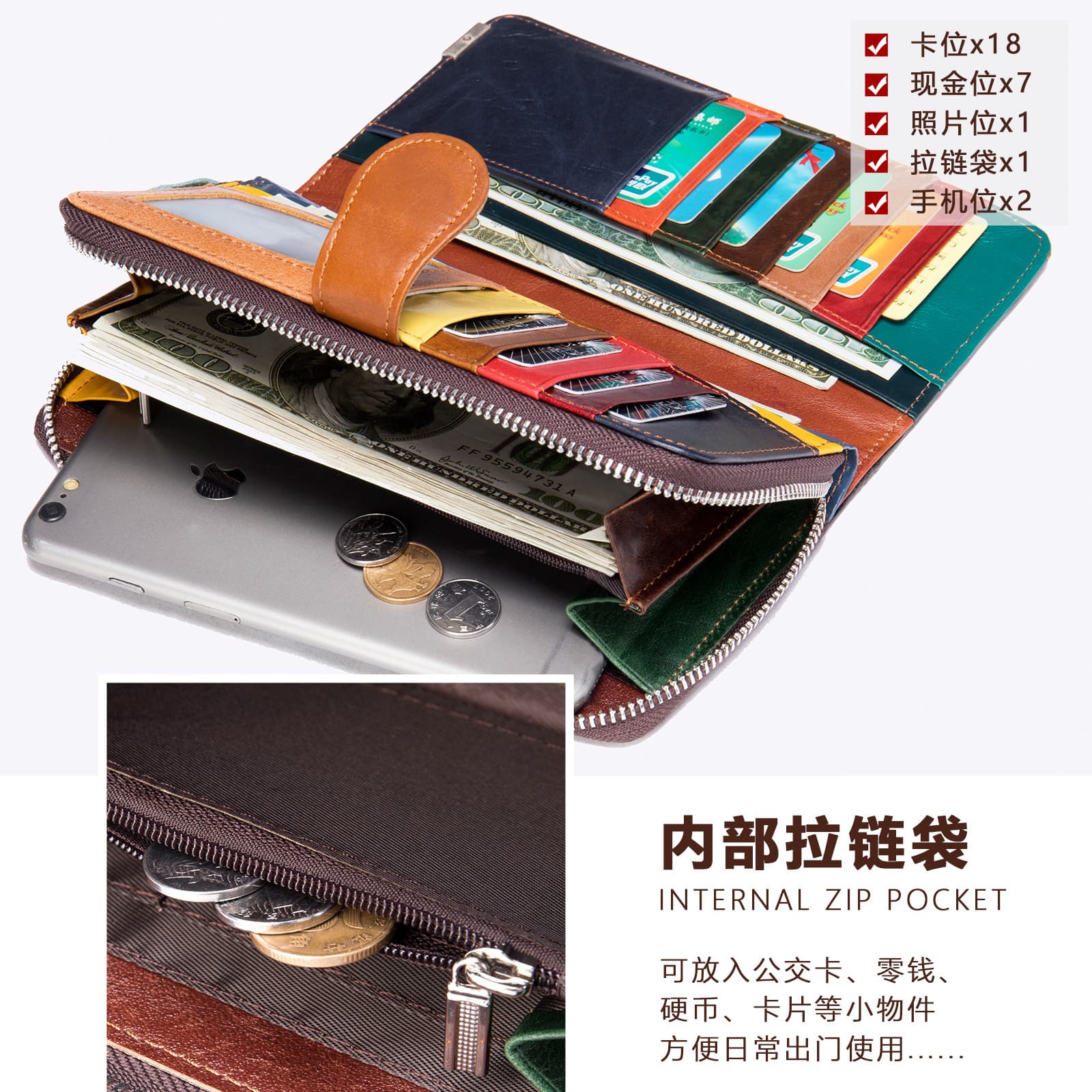 (Cross-border trading), (Wholesale), capacious leather wallet, 2023, high-quality style, genuine leather 3