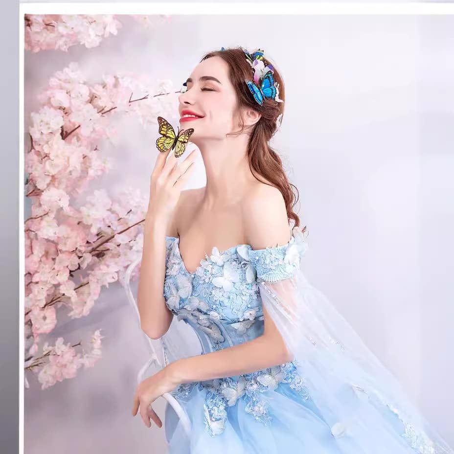 Blue summer wedding dress for bride, evening dress 2
