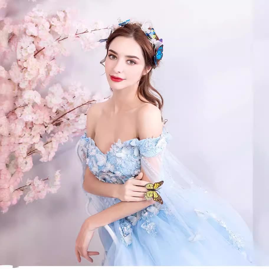 Blue summer wedding dress for bride, evening dress 3