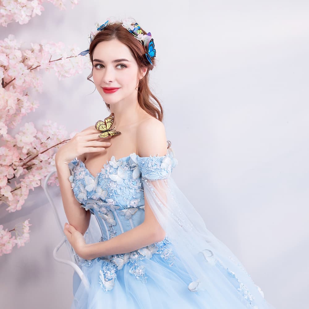 Blue summer wedding dress for bride, evening dress 4