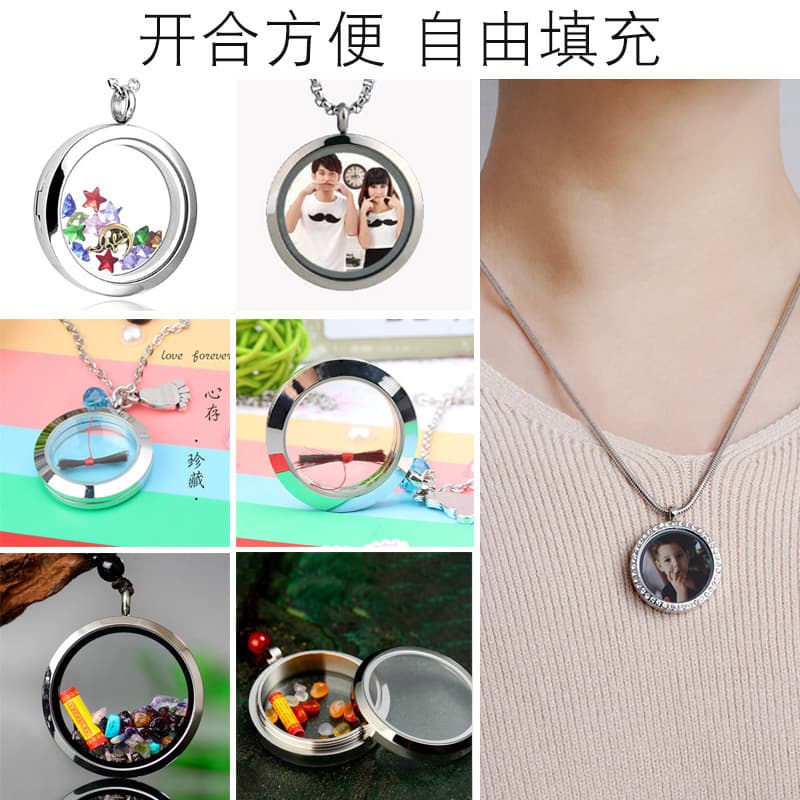 Glass opening pendant stainless steel, necklace, cinnabar 4