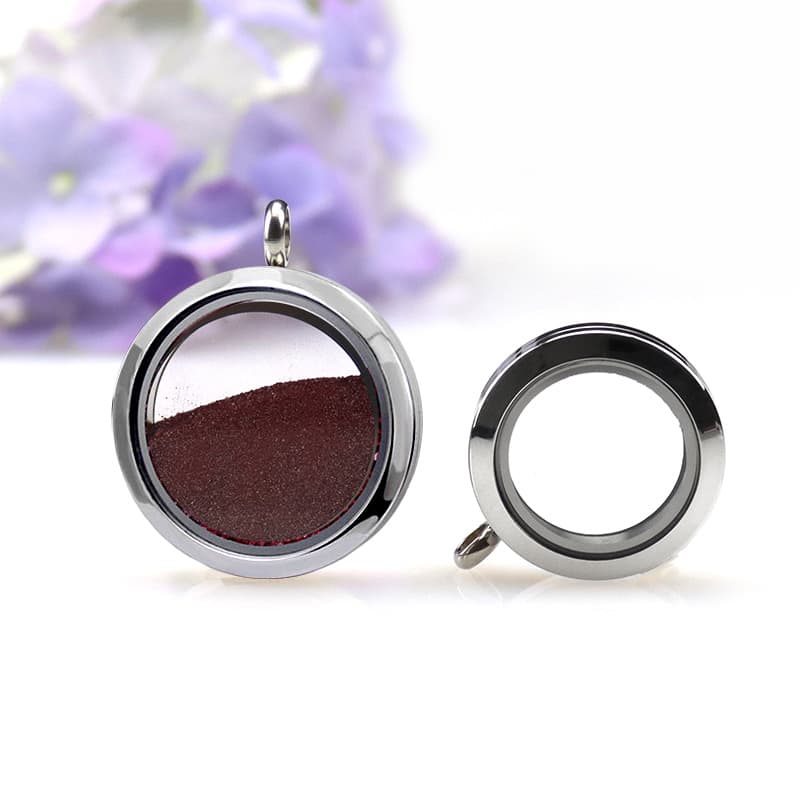 Glass opening pendant stainless steel, necklace, cinnabar 1