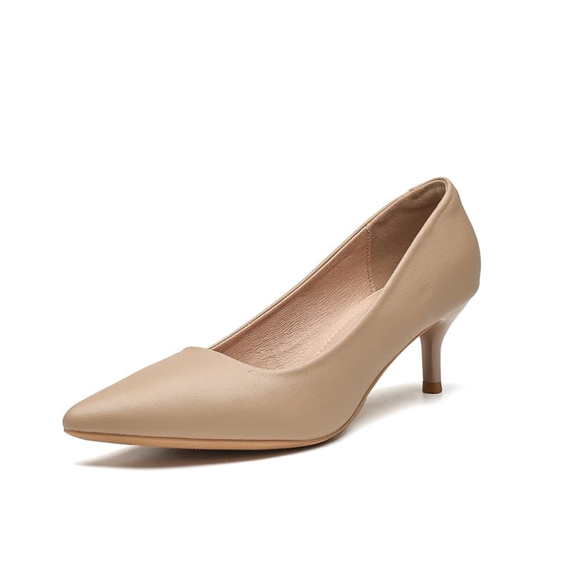 555-8 Nude High Heels Women's Stiletto 2026 Early Spring French Soft Leather Pointed Toe Temperament Professional Work Shoes 5