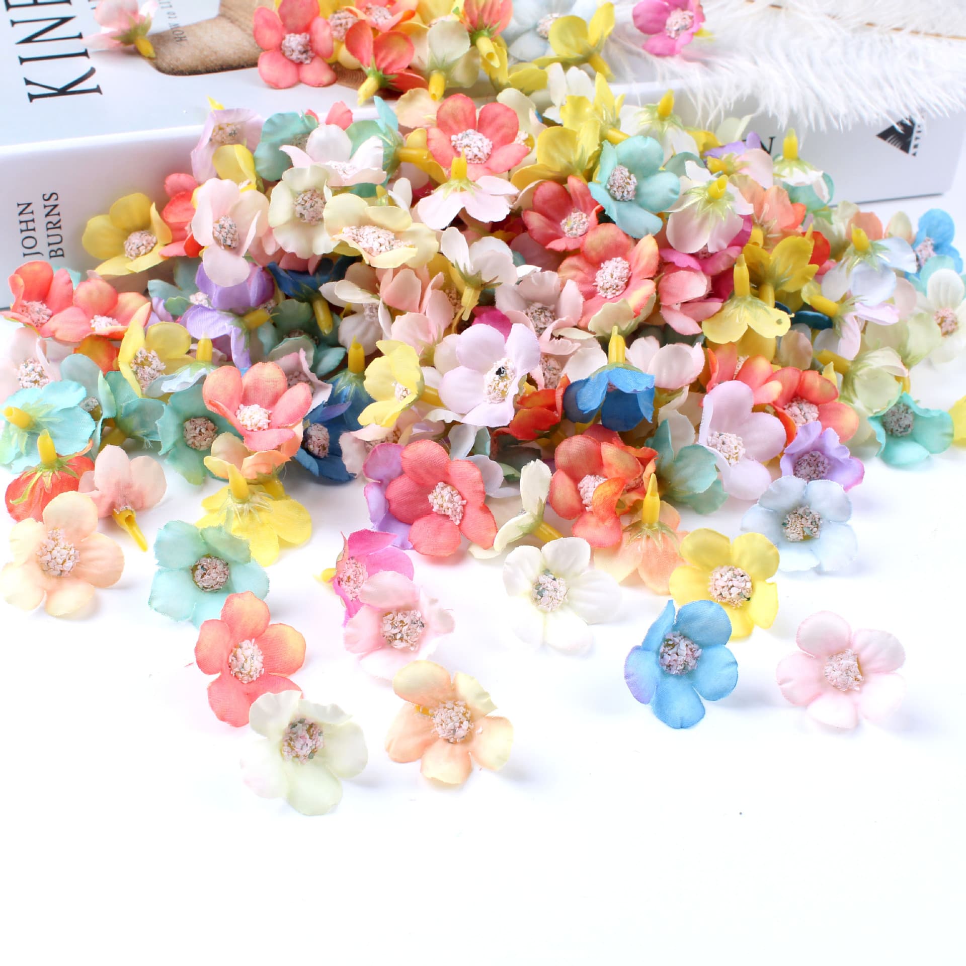 New flower 2cm multi -color daisy head mini silk flower furry flower ring clipage accessories home wedding decoration 1