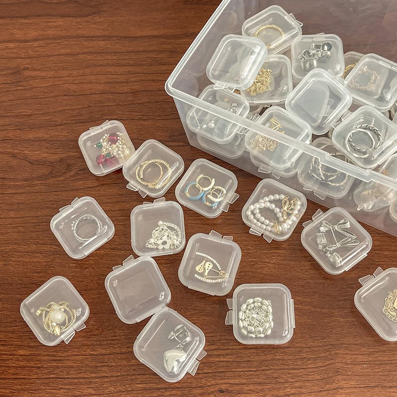 Plastic transparent small box, square earplugs, jewelry, earrings, storage system