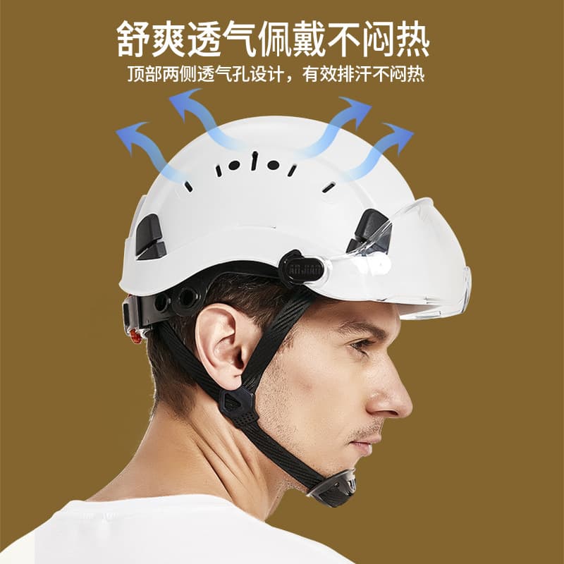 One-shield safety helmet construction site men's thickened anti-smash goggles construction summer breathable white rescue protective helmet 2