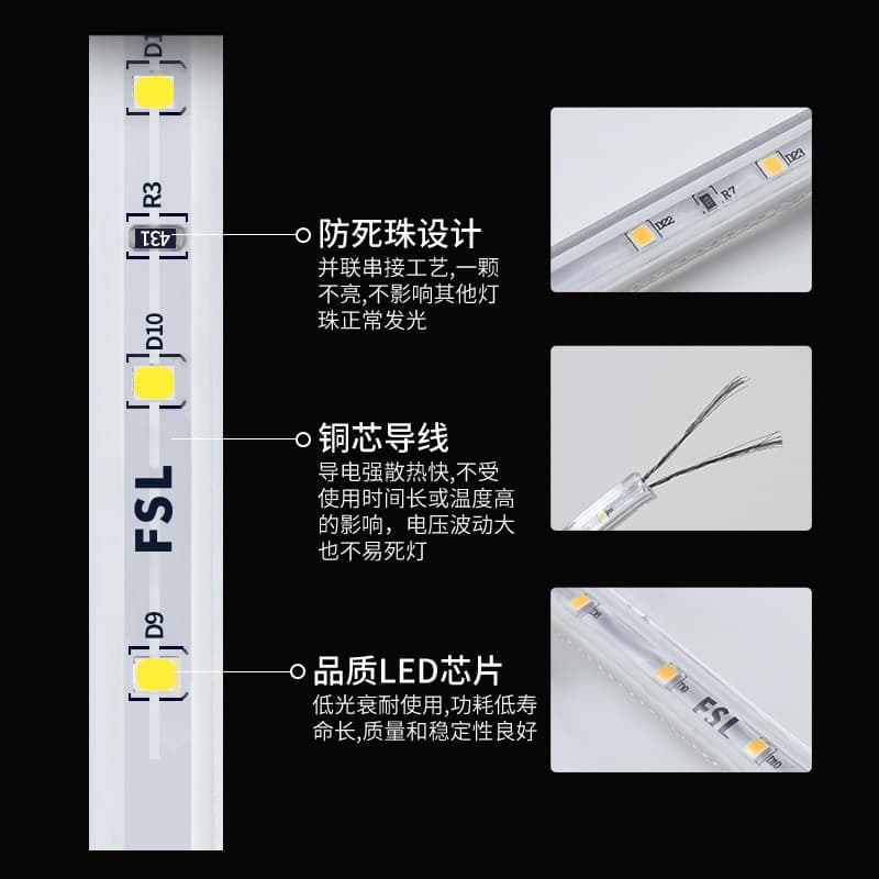 FSL Foshan Lighting LED Light Band High Bright Patch Dark Slot Lighting Single Dual -row 120 Pearl Soft Line High -pressure Light Belt 2