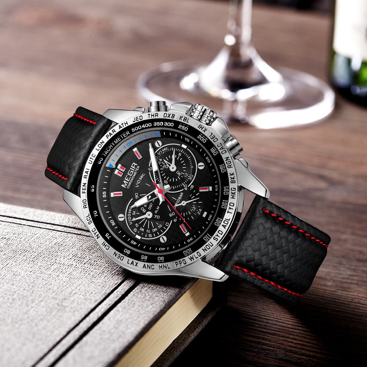 MEGIR Cross -border explosion hot -selling wholesale waterproof Watch for Men fake eye decoration six -pin sports watch 2