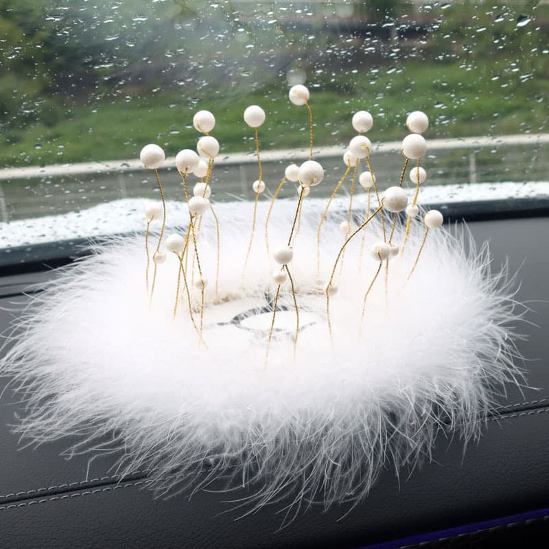 Car pearl crown feather mobile phone inlaid diamond anti -sliding pad creative car supplies mountain camellia female car decoration 4