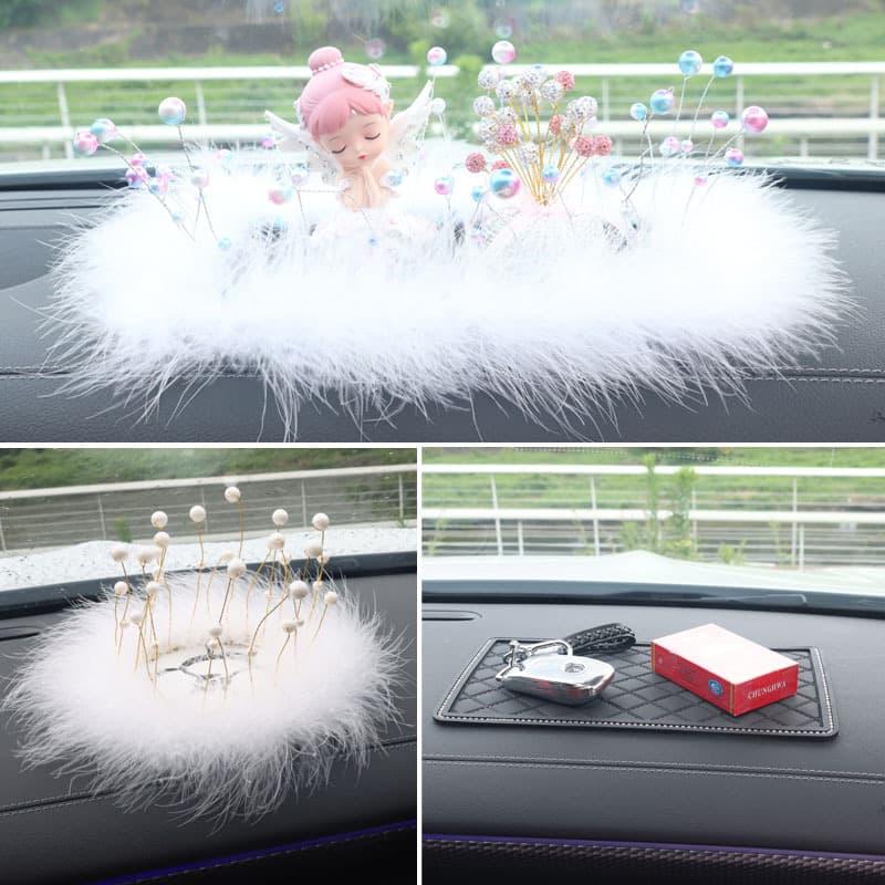 Car pearl crown feather mobile phone inlaid diamond anti -sliding pad creative car supplies mountain camellia female car decoration 1