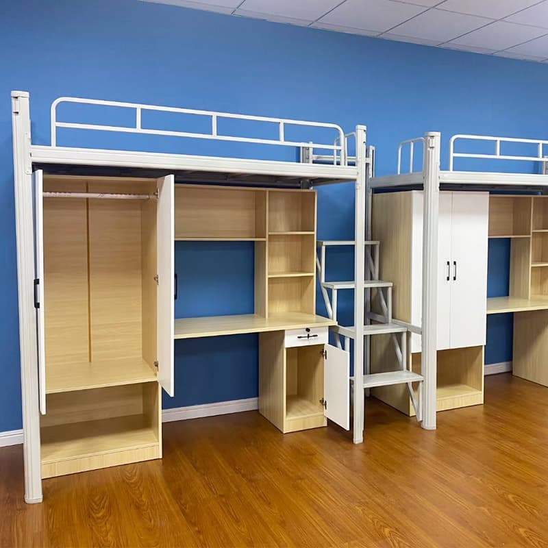 Wardrobe desk integrated combination employee iron bed university school school to bed and desk dormitory apartment bed elevated bed 3