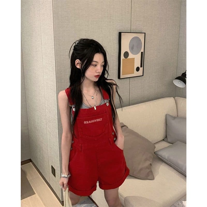 Denim short cute suspenders, summer fitted trousers, loose fit, high waist 2
