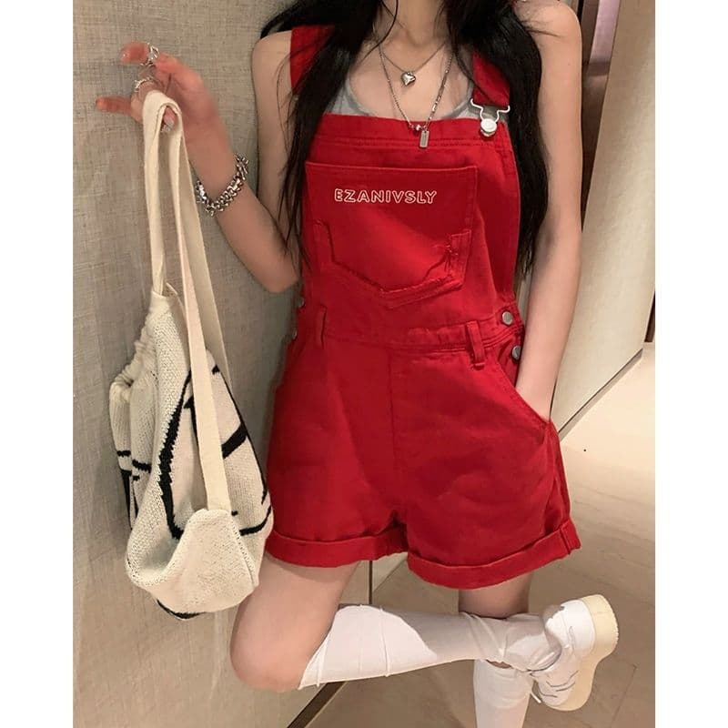 Denim short cute suspenders, summer fitted trousers, loose fit, high waist 4