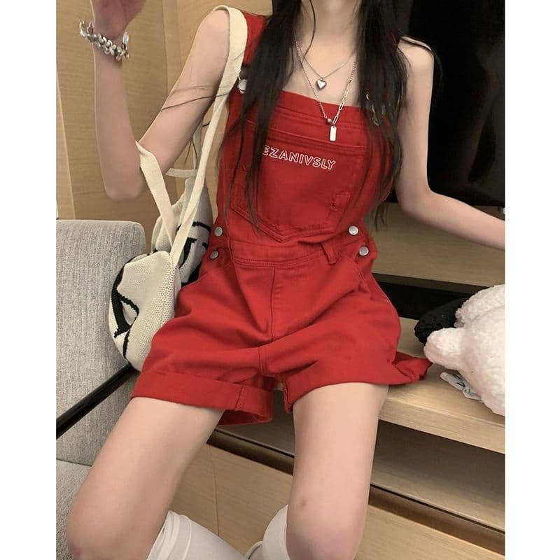 Denim short cute suspenders, summer fitted trousers, loose fit, high waist 5