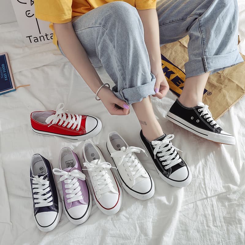 Ins trend Korean version low-top canvas shoes women's classic evergreen student sneakers retro Harajuku couple shoes A01 2