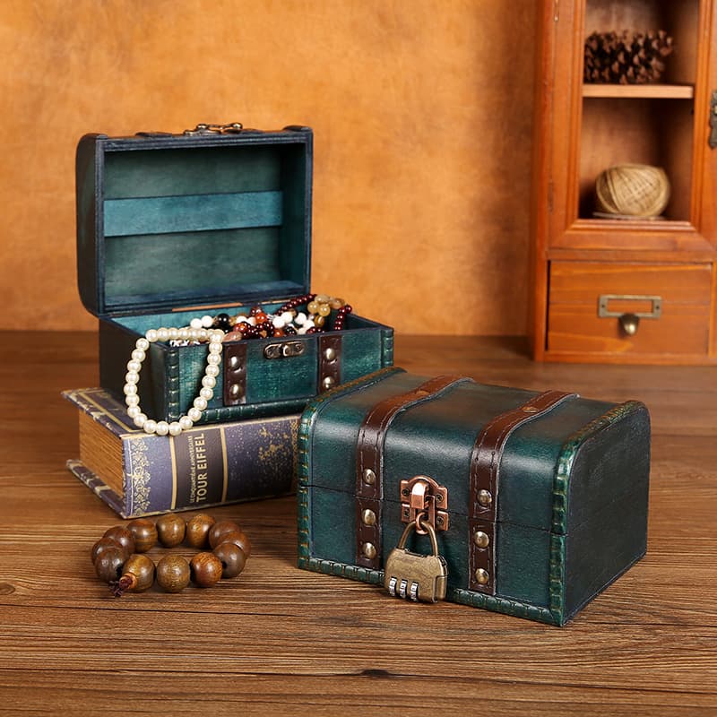 Retro storage system, wooden box, jewelry, wooden necklace and earrings, Birthday gift 2