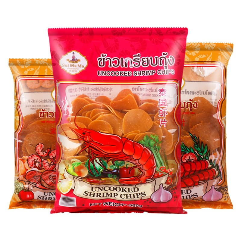 Thai imported water mother Songkhla shrimp chips fried shrimp chips family DIY delicious puffed snacks whole box wholesale price 5