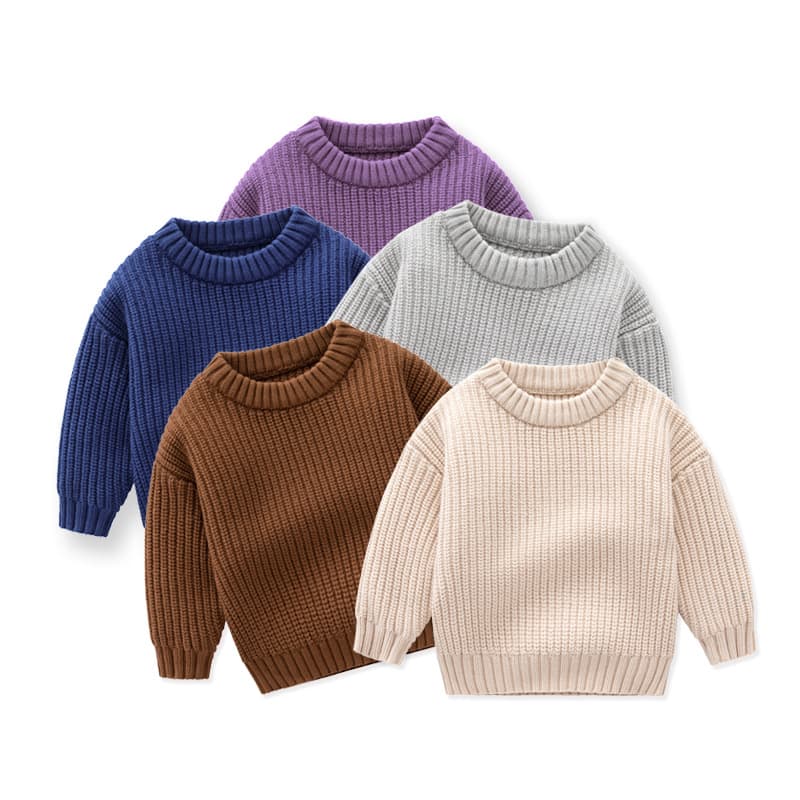 Brand children's sweater with a round collar for boys, demi-season knitted woolen jacket 5