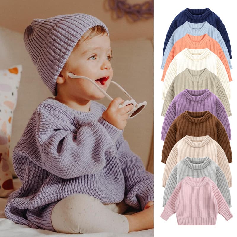 Brand children's sweater with a round collar for boys, demi-season knitted woolen jacket