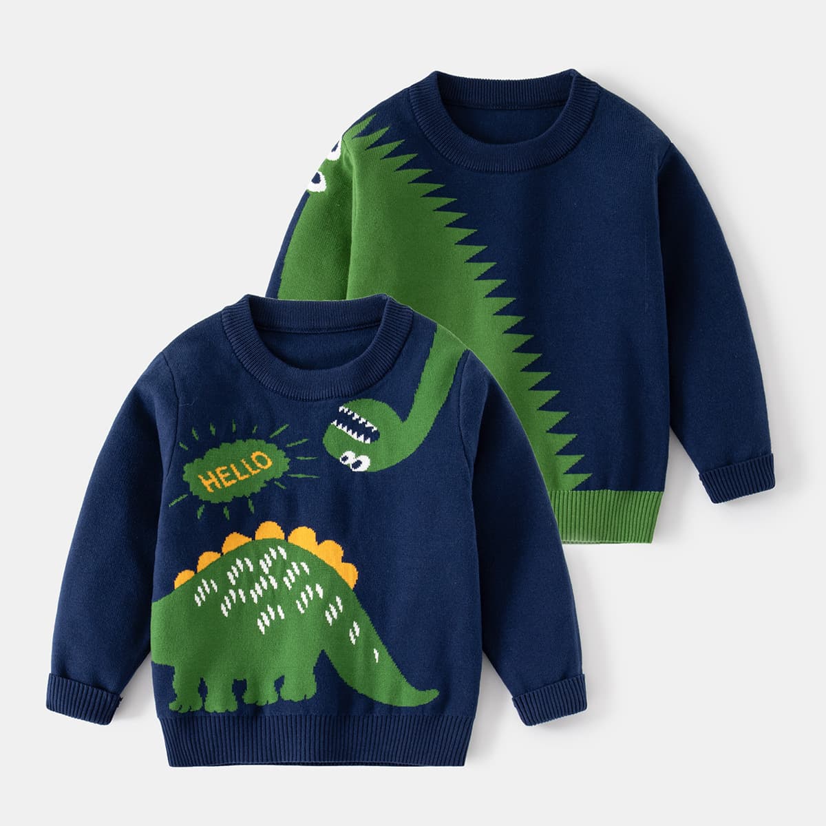 Cartoon cute dinosaur for boys, children's woolen sweater, knitted long-sleeve with a round collar, Korean style