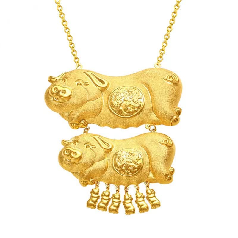 Matte brass small golden necklace for bride, dragon and phoenix 4