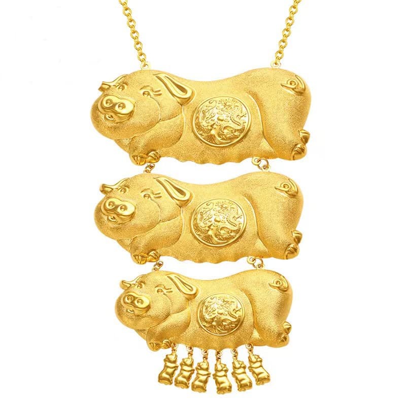 Matte brass small golden necklace for bride, dragon and phoenix 5