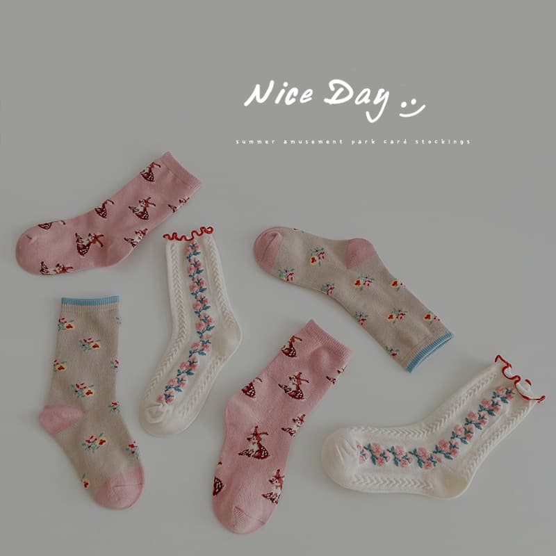 (Wholesale), children's demi-season cute socks, floral print, Korean style 1