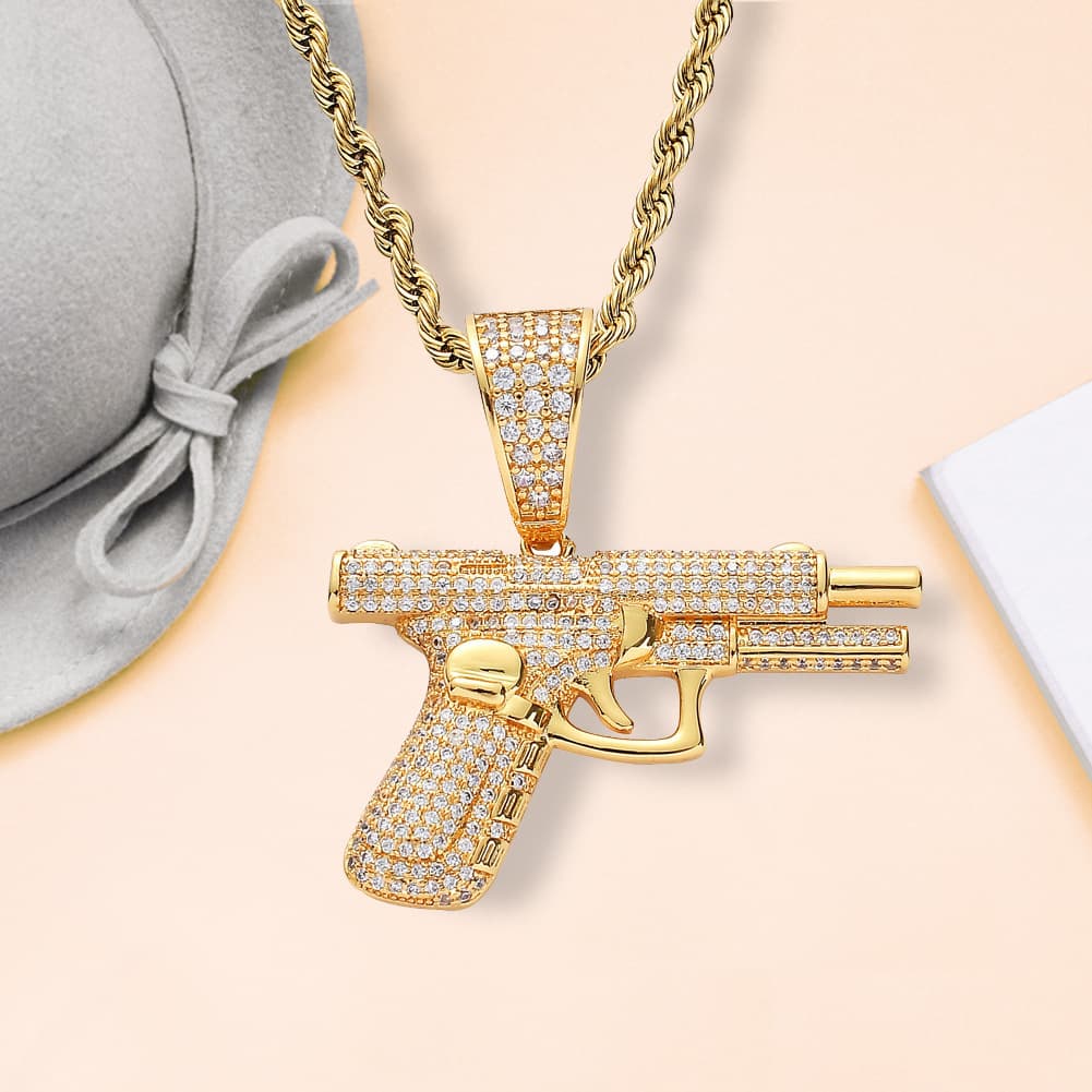 Necklace hip-hop style, creative gun with zircon, jewelry, European style, Birthday gift 3