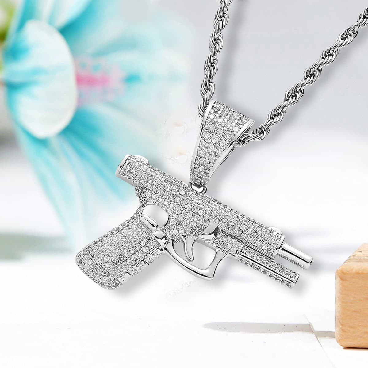 Necklace hip-hop style, creative gun with zircon, jewelry, European style, Birthday gift 4