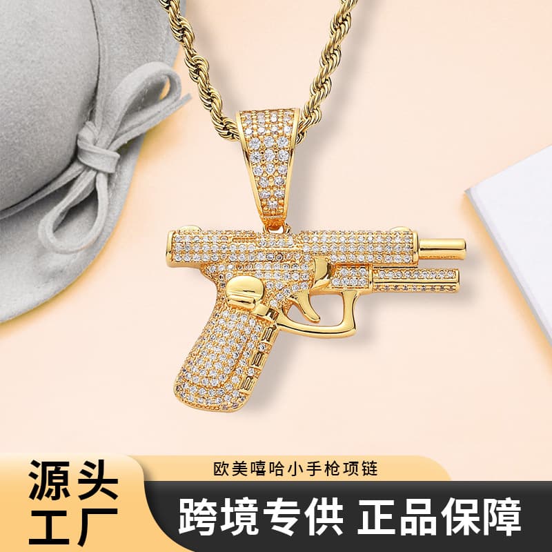 Necklace hip-hop style, creative gun with zircon, jewelry, European style, Birthday gift 1