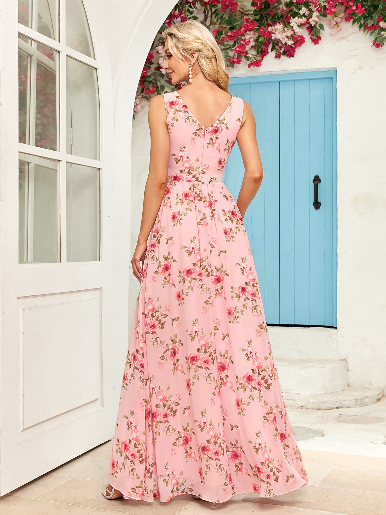 Shiffon long skirt sleevless, elastic evening dress, European style, V-neckline, graduation party 3