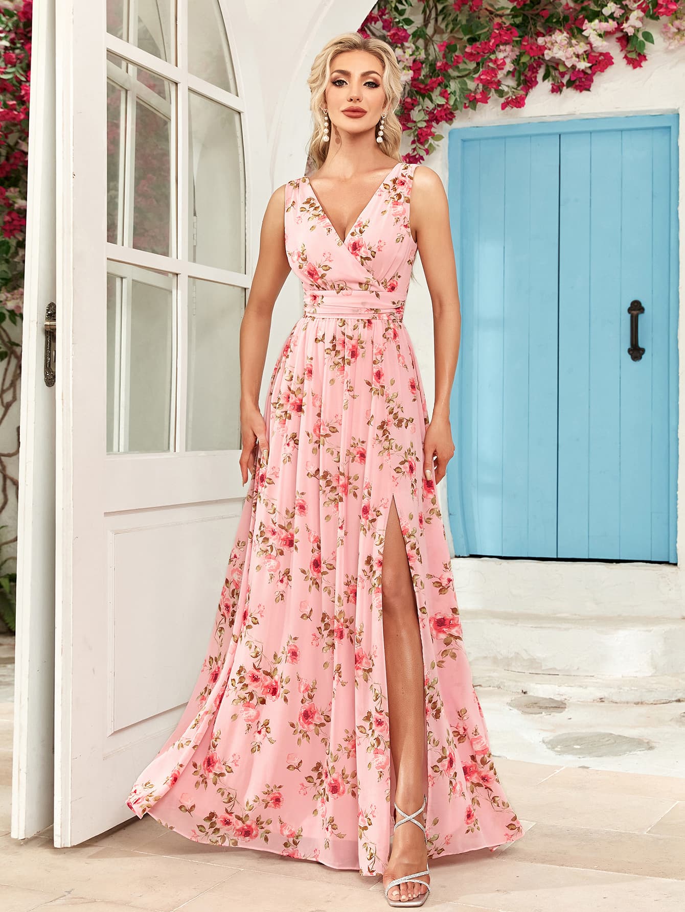 Shiffon long skirt sleevless, elastic evening dress, European style, V-neckline, graduation party 4