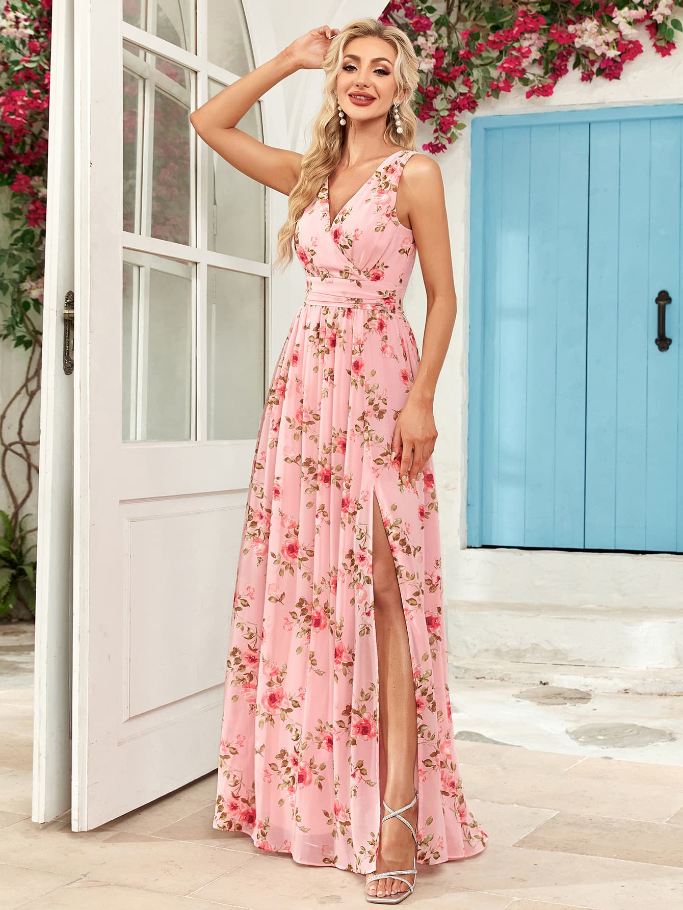Shiffon long skirt sleevless, elastic evening dress, European style, V-neckline, graduation party 5